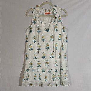 Oliphant Mini Dress Size L White With Blue And Gold Embroidery EUC